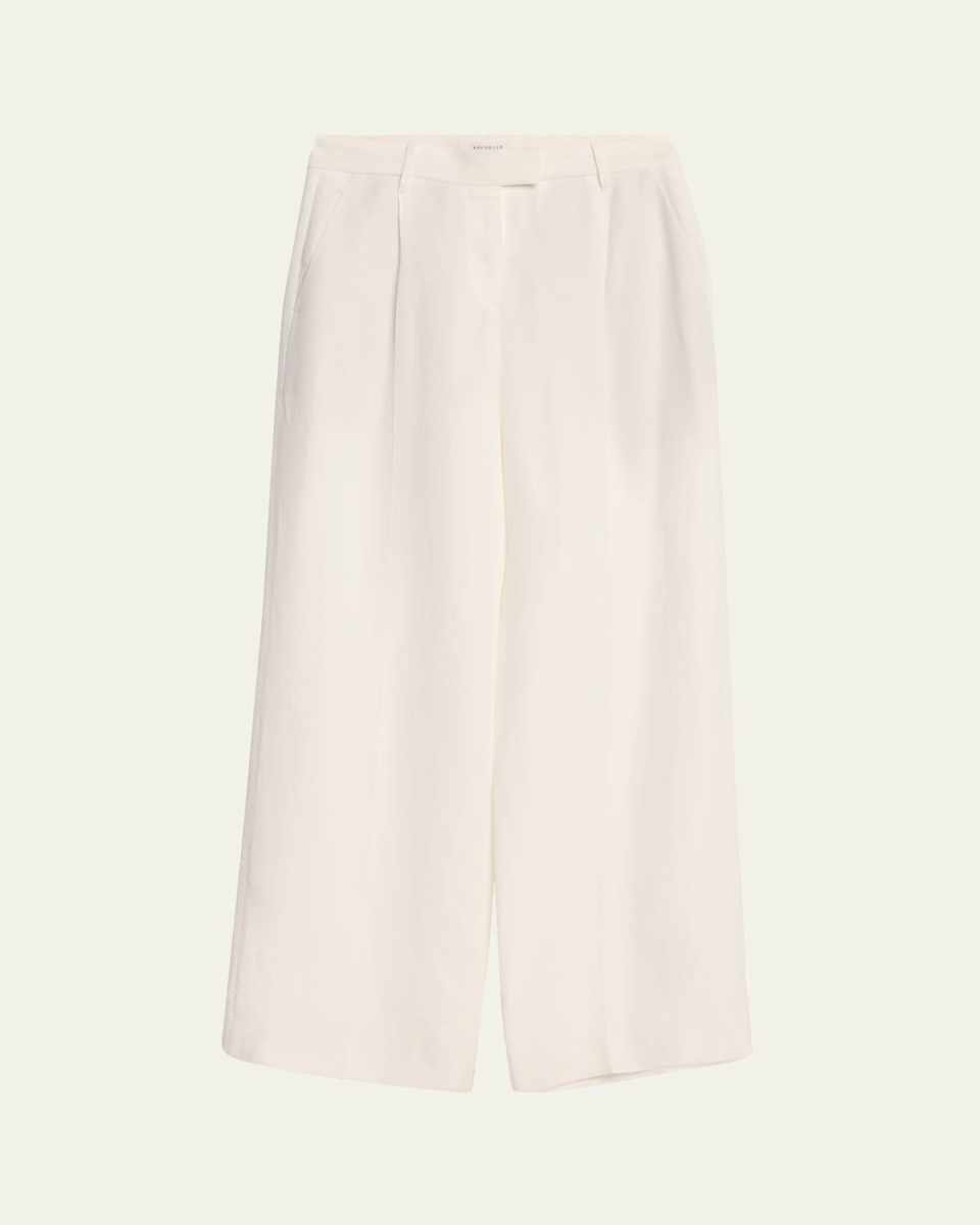 Wide-Leg Fluid Linen Twill Tailored Pants